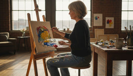 Painter mixing paints at studio workspace