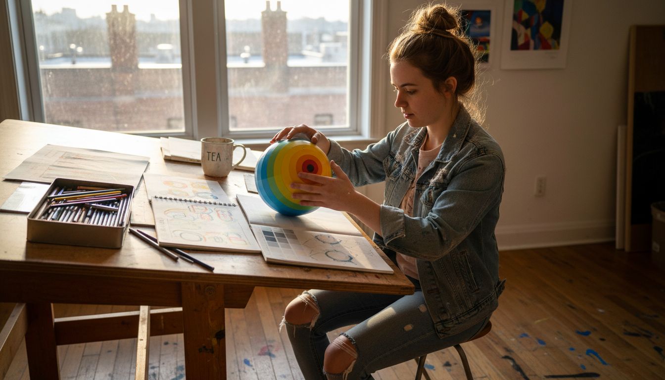 Art student studying 3D colour globe