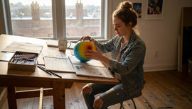Art student studying 3D colour globe