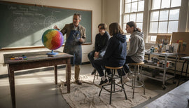 Teacher demonstrates color globe in art class