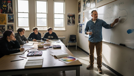 Teacher leading colour theory discussion with students